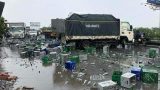 Xe container của tài xế Nam Định va chạm với xe tải, hàng nghìn chai bia vỡ tung