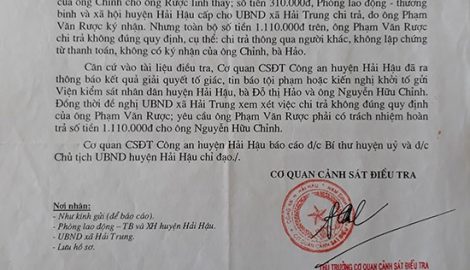 Hải Hậu: Gia đình người có công tố công chức xã “ăn chặn” tiền chế độ