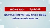 Theo báo cáo Sở Y tế, ngày 15/8/2021 tỉnh Nam Định ghi nhận 03 ca mắc mới Covid-19 trong cộng đồng