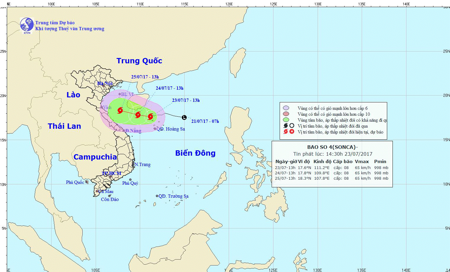 Ngày 25.7, bão giật cấp 10, cách vùng biển Nam Định – Hà Tĩnh khoảng 330km về phía Đông Nam
