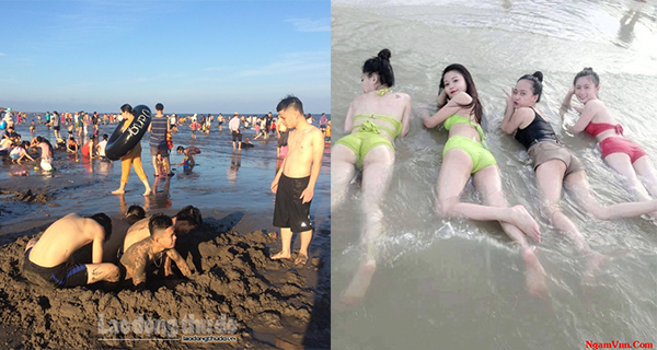 Bãi biển Quất Lâm, Nam Định cũng chật kín người dịp nghỉ lễ
