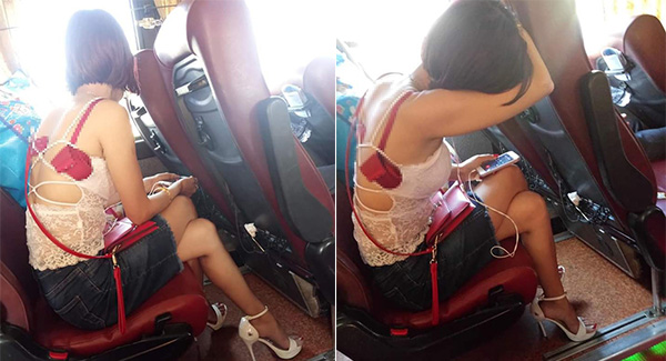 Hình ảnh cô gái “mặc như không mặc” trên chuyến xe khách Hà Nội – Nam Định  khiến nhiều người phải đỏ mặt quay đi