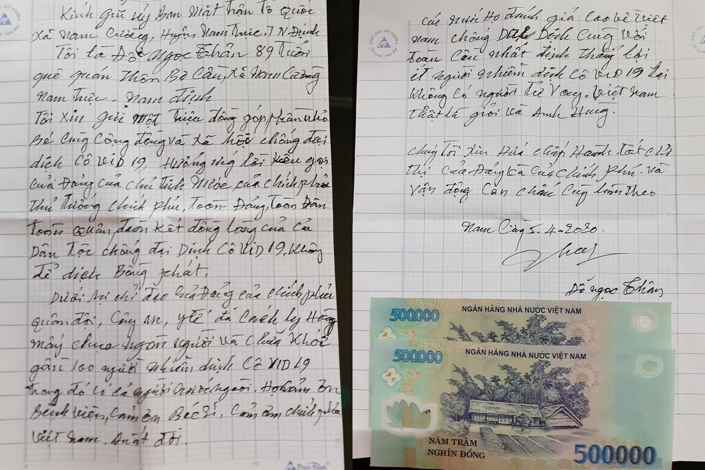 Nam Định: Cụ ông gần 90 tuổi dùng tiền tiết kiệm ủng hộ phòng chống Covid-19