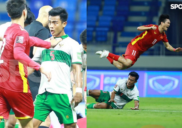 Duy Mạnh lao ra bảo vê Tuấn Anh Khi cầu thủ Indonesia sau pha phạm lỗi nguy hiểm với Tuấn Anh