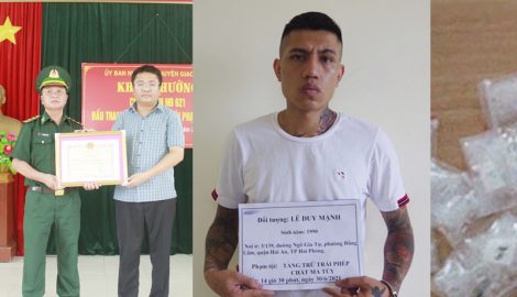 UBND huyện Giao Thủy khen thưởng cán bộ, chiến sỹ Đồn Biên phòng Quất Lâm triệt phá thành công chuyên án NĐ 621 tàng trữ trái phép chất ma túy.