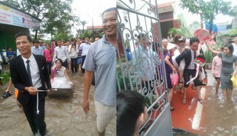 Nam Định: Đám cưới độc nhất vô nhị khi chú rể rước dâu bằng xuồng