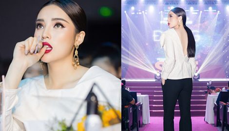 Hoa hậu Kỳ Duyên diện áo khoét lưng sâu hun hút làm giám khảo nhan sắc
