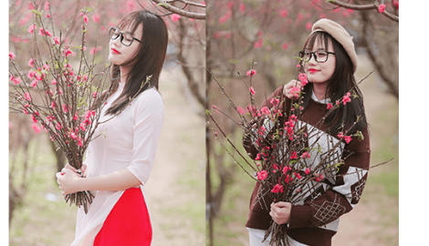 9X Nam Định khoe sắc đẹp “trong veo” giữa vườn đào
