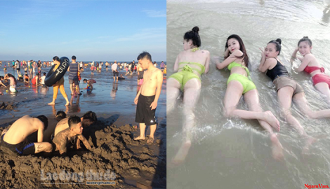 Bãi biển Quất Lâm, Nam Định cũng chật kín người dịp nghỉ lễ