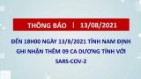 Theo báo cáo của Sở Y tế, đến 18h00 ngày 13/8/2021 tỉnh Nam Định tăng thêm 09 ca so với ngày 12/8/2021 nâng tổng số lên 28 ca mắc Covid-19
