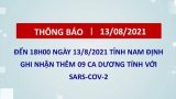 Theo báo cáo của Sở Y tế, đến 18h00 ngày 13/8/2021 tỉnh Nam Định tăng thêm 09 ca so với ngày 12/8/2021 nâng tổng số lên 28 ca mắc Covid-19